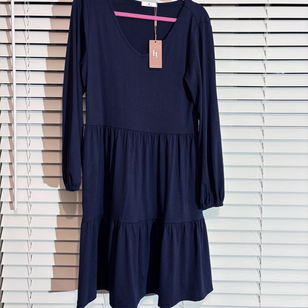 Blue Tiered Sundress‎ with Bishop Sleeves